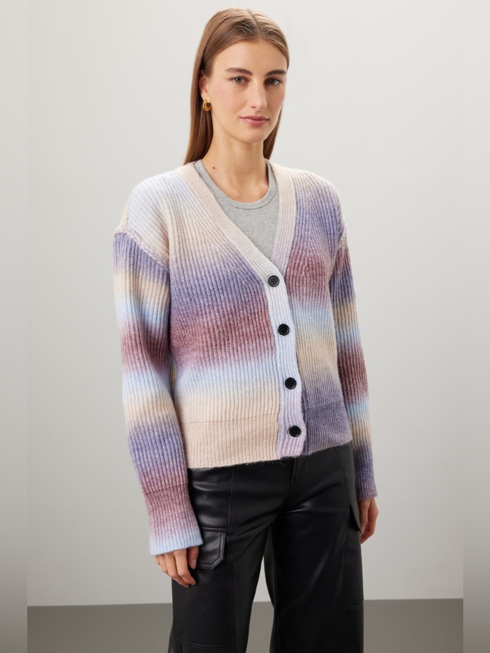 Gradient Ribbed Button-Front Cardigan Sweater - Pastel Multi